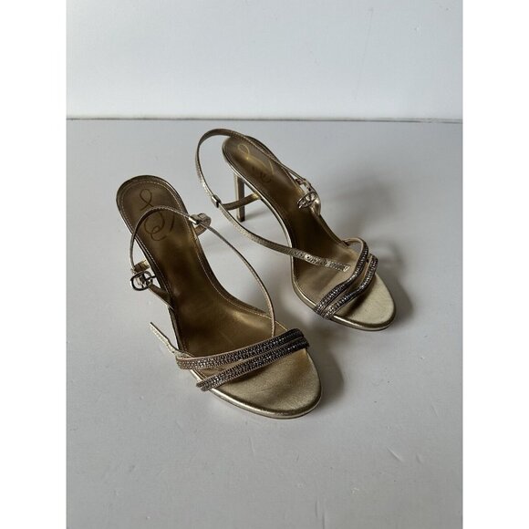 Sam Edelman Daisie Sandals Heels Molten Gold Metallic Leather - Picture 2 of 5